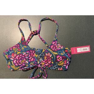 Xhilaration Green Floral Racerback Lace Up Bralette Bikini Top Size Small NWT